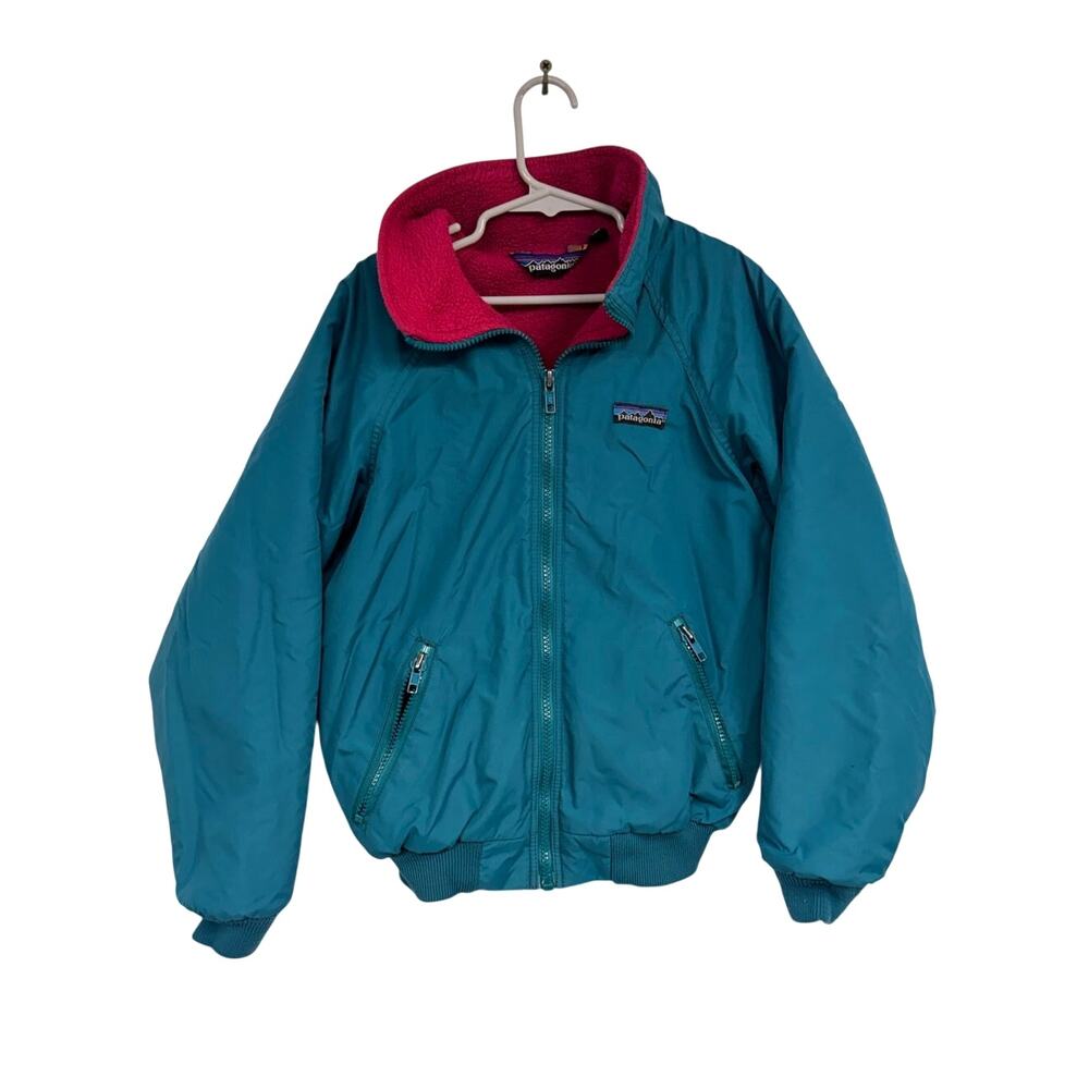 VTG Patagonia Fleece-Lined Bomber Jacket Kid's SZ 12 Teal USA Made Gorpcore EUC